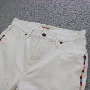 Johnny Was White Cropped Jeans with Multicolor Trim